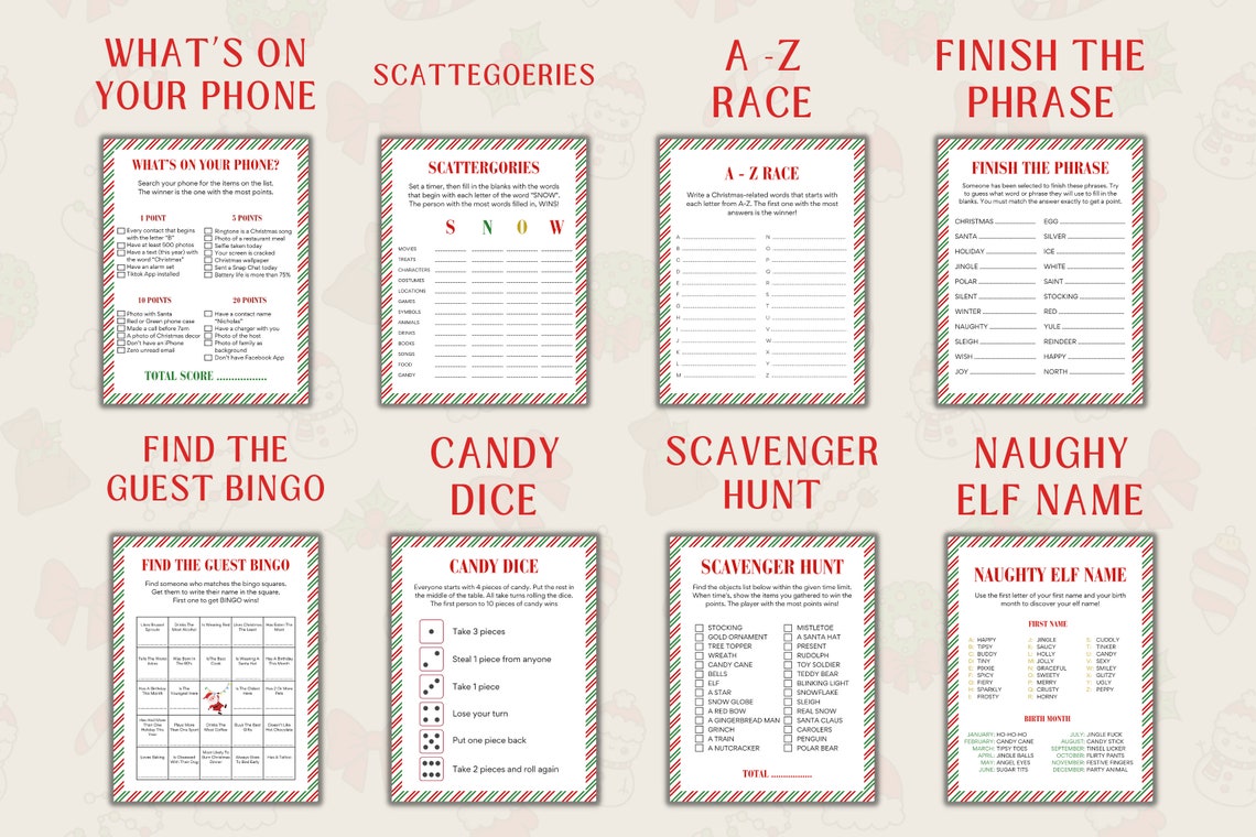 Christmas Games Printable Set Christmas Games for Group Christmas Group ...