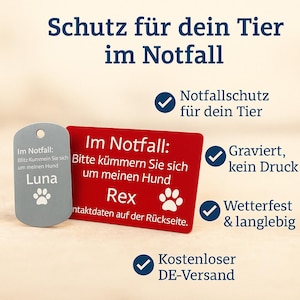 Notfallkarte mit Anhänger für Haustiere - graviert, wetterfest & personalisiert | Schutz für deinen Liebling im Ernstfall