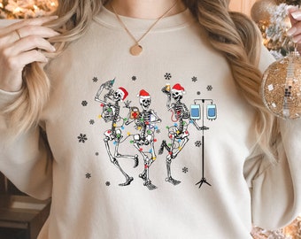 Moletom de enfermeira de Natal, Enfermeira de Natal correspondente, Esquadrão de Enfermeira ER, Suéter de Natal de Enfermeira Esqueleto, Moletom de Natal de Enfermagem