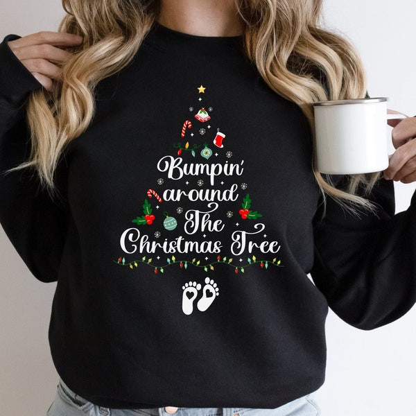 Bumpin' around the Christmas tree, Pregnancy Christmas Sweater, Christmas Sweatshirt, Baby Reveal Shirt, Christmas Reveal, Baby Announcement