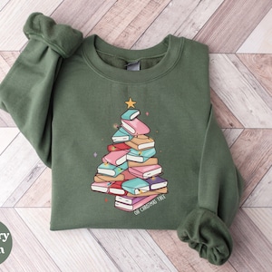 Christmas Tree Book Sweatshirt, All Booked For Christmas Sweatshirt, Gift for Librarian, Bookworm Christmas Sweater, Book Lovers Sweatshirt