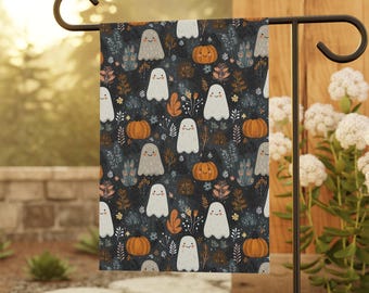 Leuke Halloween-vlag, griezelig seizoensdecor, schattige geesten en pompoenenbanner, tuin- en huisbord, Halloween-buitendecoratie, herfsttuin