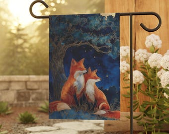 Gartenfahne, Fuchsfahne, süße Fuchsfahne, Wasserfarben Kunst, Housewarming Banner, Outdoor Banner, Waldfuchs, Cottagecore Dekor