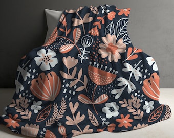 Boho Decke, Floral Cottagecore Decke, Blumen werfen, Decke werfen, Retro Dekor, Geschenk für sie, Sherpa Fleece Decke, Kuschelige Couch Decke