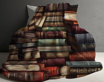 Book Blanket, Vintage Books Blanket, Soft Cozy Throw Blankets, Gift For Reading Lover, Bookworm, Fleece Blanket, Reader Gift, Gift for her