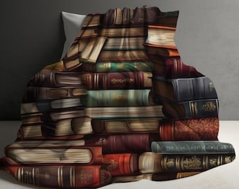 Bücherdecke, Vintage Bücherdecke, weiche, gemütliche Decke, Geschenk für Leseratte, Bücherwurm, Fleece-Decke, Lesergeschenk, Geschenk für sie