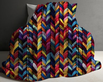 Manta de tricô, manta trançada, manta arco-íris, imitação de tricô, manta de lã, manta aconchegante para sofá, presente para ela, presente de boas-vindas, presente de decoração para casa
