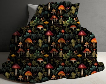 Couverture champignon, couverture champignon cottagecore, cadeau champignon, décoration cottagecore, couverture forestcore, couverture champignon vintage, couverture de canapé