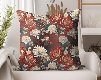 Fronha floral asiática, nuvens chinoiserie, inspiração asiática, decoração asiática para casa, capa de almofada quadrada, presente de inauguração, decoração chiyogami