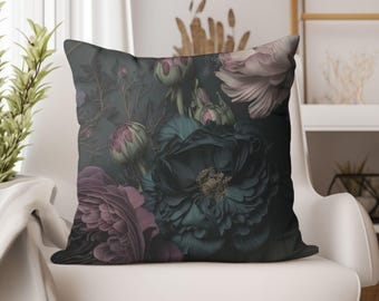 Taie d'oreiller Cottagecore, Dark Academia Decor, cadeau pour la nouvelle maison, taie d'oreiller florale, coussins de canapé, décoration d'intérieur, victorien sombre