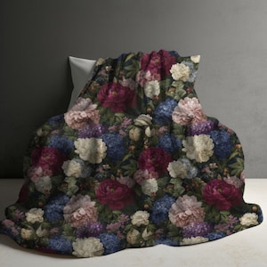 Pfingstrose Decke Hortensien Blumenwurf, Magenta Pink Creme Romantische Maximalistische Dekoration, Grandmillennial Muttertagsgeschenk für Mama Sie