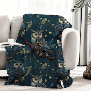Owl blanket, Owl decor, bestselling gift, cottagecore decor, dark academia, fleece blankets, soft throw, forest animals, owl gift