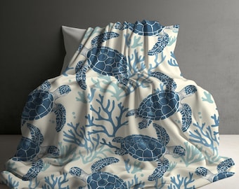 Coastal blanket, Turtle Gift, Under the sea theme, sea turtle blanket, Turtle decor, fleece blanket, summer throw blanket, giftly gift idea