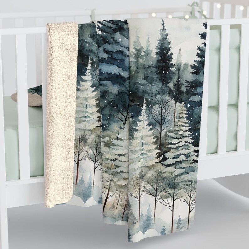 Winter trees, Cozy Winter Blanket, Warm blanket gift, Couch throw, Farm House Decor, Cottagecore decor, home decor, gift for her, fleece image 6