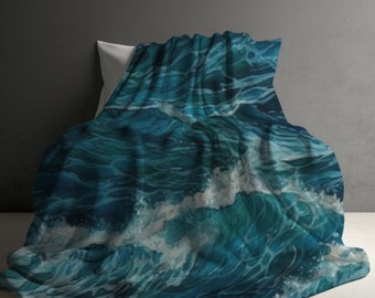 Ocean Blanket, Ocean Waves Blanket, Soft Cozy Throw Blankets, Gift For Reading Lover, Ocean Decor, Velveteen Plush Blanket, Blanket Gift