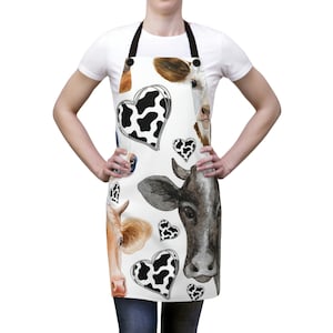 Cow Cottage Core Apron, Cow love, cow heart Apron for Woman, dairy cow gift, Cooking Apron, Farm Kitchen Gift, Gift for Cow Lover
