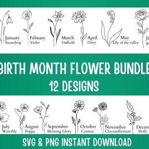 Birth Month Flower Bundle SVG / PNG | Birthday Flowers, Botanical svg, floral svg, flower bundle svg, Wildflower svg, hand drawn flowers