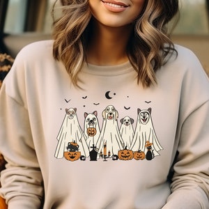Halloween Sweatshirt, Ghost Dog Shirt, Halloween Sweater, 2024 Happy Halloween, Retro Spooky Season, Halloween Dog Sweatshirt, Ghost Dog