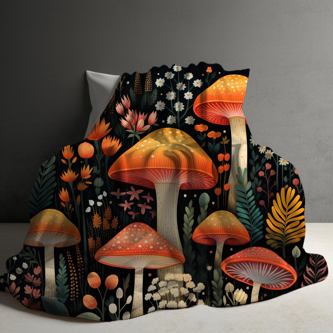 Mushroom Blanket, Cottagecore Mushroom Blanket, Mushroom Gift