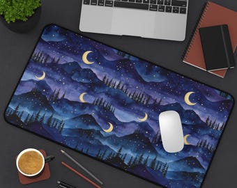 Celestial Moon Desk Mat, Office Decor, Mouse Pad, Cottagecore Workspace Accessories, Computer Desk Mat, home office gift, Moon and stars