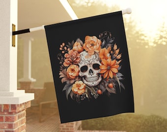 Día de Muertos, Halloween Flag, Welcome House Flag, Skeleton Flag, Fall Garden & House Banner, Garden Halloween decor, Fall Garden Flag