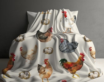 Chicken Blanket, Farm House Decor, Vintage Chicken Gift, Gift for Chicken Lover, Sofa throw, Chicken Gift, Farmer Gift, Cottagecore decor