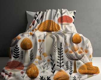 Couverture champignon, décor champignon, cadeau champignon, décor cottagecore, couverture forestcore, couverture champignon vintage, couverture de canapé, cadeau pour elle