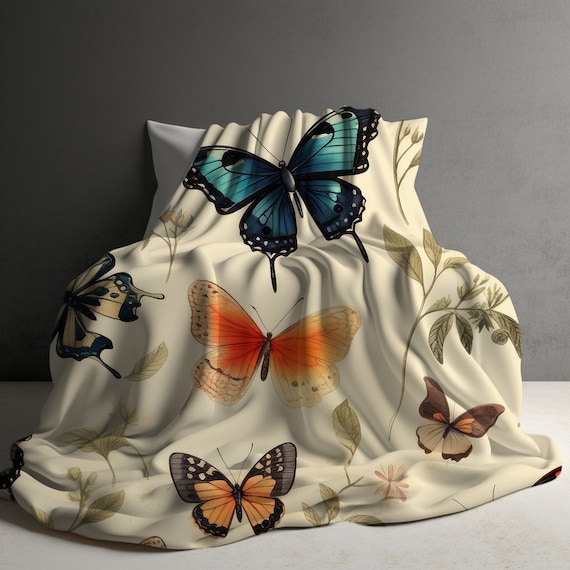 Cottagecore Blanket, Cottagecore Decor, Sherpa Fleece Blanket, Butterfly blanket, Warm cozy blanket gift, floral butterfly throw, Warm gift