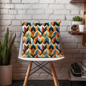 Retro Throw Pillows, Geometric Pattern Pillows, Mid Century Modern Geometric Groovy, Throw Pillow with Insert, Retro Orange, Accent Pillow