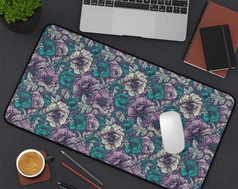 Floral Desk Mat, Teal and Purple Computer Pad, Wildflower Mouse Pad, Home Office Decor, Floral Desk Accessory