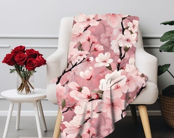 Spring Decor, Cherry Blossom Blanket, Sofa Throw, Bed Blanket