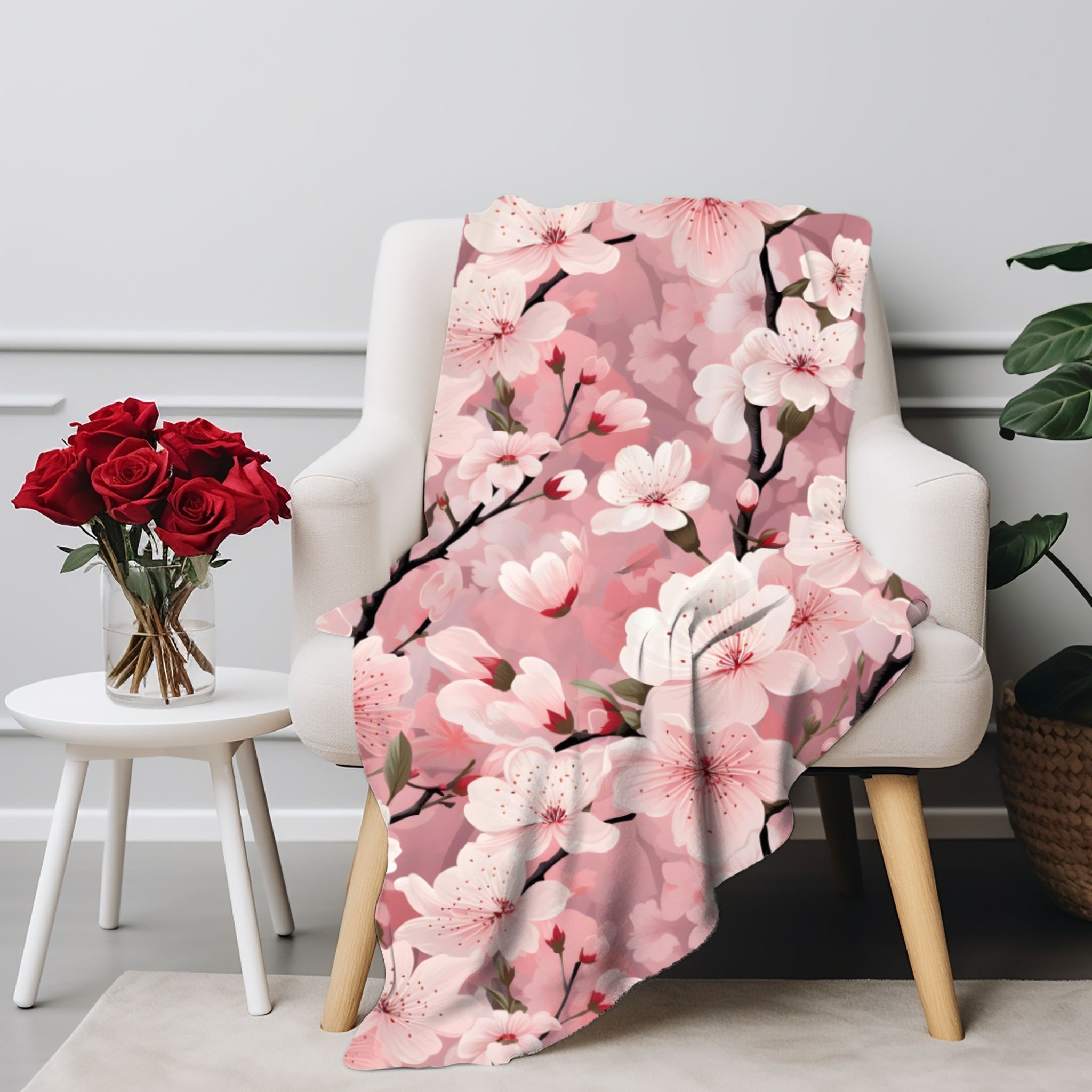 Spring Decor, Cherry Blossom Blanket, Sofa Throw, Bed Blanket