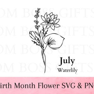 Flor del mes de nacimiento de julio SVG / Waterlily SVG / PNG, Flores del mes de nacimiento, Flor de nacimiento de Waterlily, Flor del mes de nacimiento png, Flor de nacimiento de julio