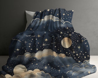 Celestial Moon, Blanket for bed, Sofa Throw, Cozy Blanket Gift gifts home decor, fleece blanket, Cottagecore moon, Moon Gift, Gift for her