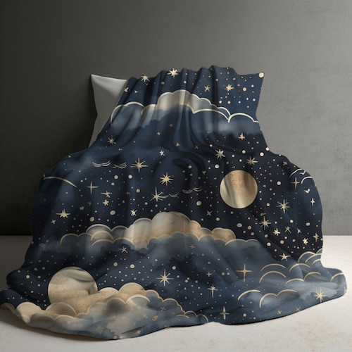 Celestial Moon, Blanket for bed, Sofa Throw, Cozy Blanket Gift gifts home decor, fleece blanket, Cottagecore moon, Moon Gift, Gift for her