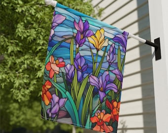 Iris flower gift,  House flag, Nature Flag, Summer house flag, Housewarming Flag, yard flags, garden flag, Garden decor, Stained Glass flag