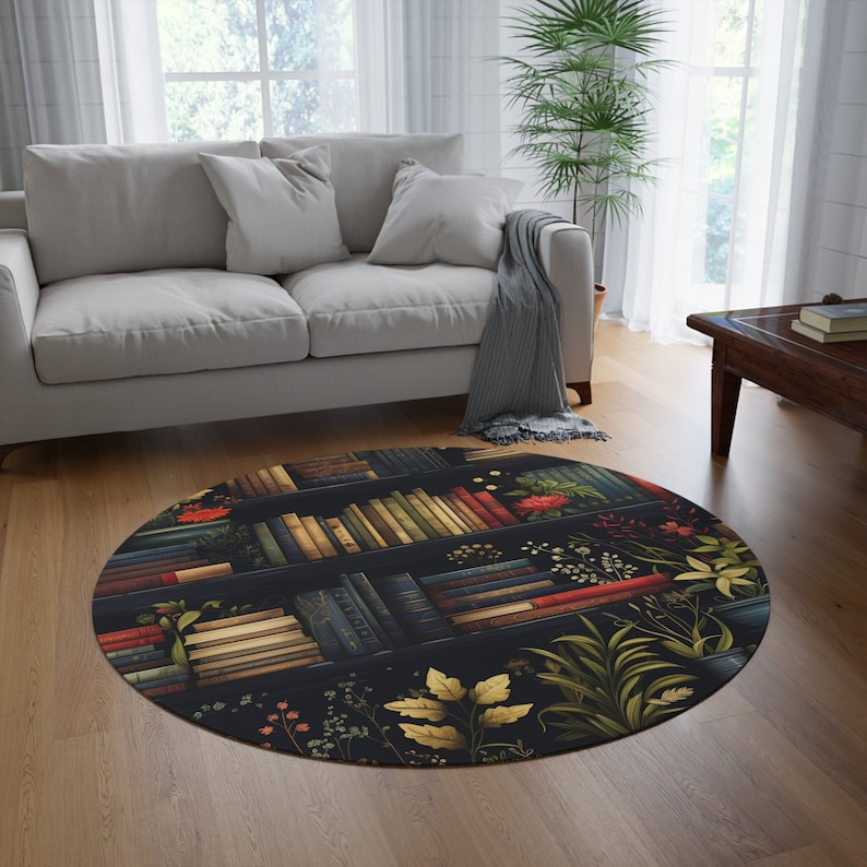 Area Rugs, Round Area Rug, Library Gift, Gift for Book Lover, Book