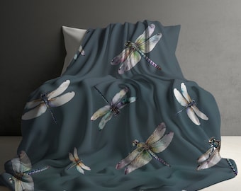 Dragonfly blanket, Gift for Dragonfly lover, Sofa throw, fleece blanket, dragonfly gift, gift for her, home decor, gift for mom