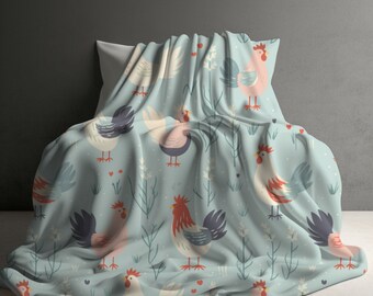 Spring Blanket, Chicken Blanket, Farm House Decor, Vintage Chicken Gift, Gift for Chicken Lover, Chicken Gift, Cottagecore decor, gift idea