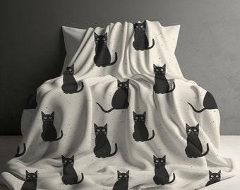Black cat gift, Black cat love, cat mom, cute cat decor, black cat blanket, cat blanket, cat mama gift, fleece blanket, animal pattern print