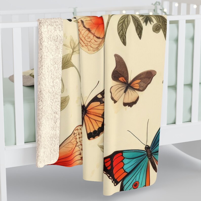 Cottagecore-deken, Cottagecore-deken, sherpafleecedeken, vlinderdeken, warme gezellige deken cadeau, bloemen vlinderdeken, warm cadeau afbeelding 5
