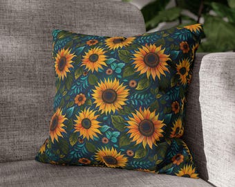 Sunflower Square Pillowcase, Summer Decor, Sunflower Pillows, Floral Pillow Cover, Home Accents, Sunflower gift, summer pillow case