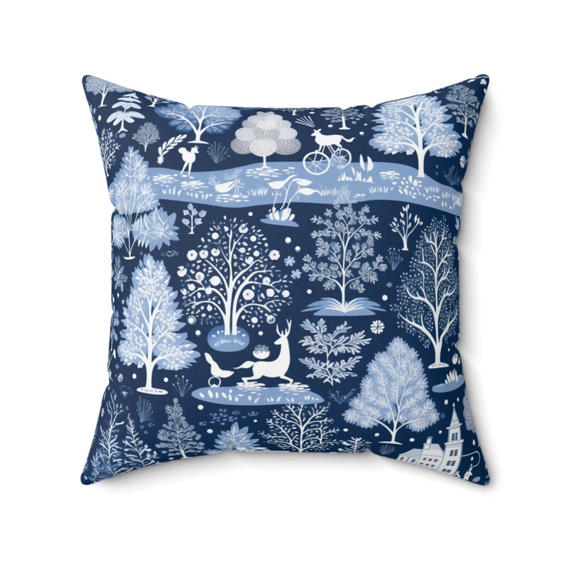 Blauer Winter Kissenbezug, Bauernhaus Deko, 6er Set, Weihnachtskissen, Kissenbezug, Winter Deko, Tannenbaum Kissen, Weihnachtsdeko Bild 4