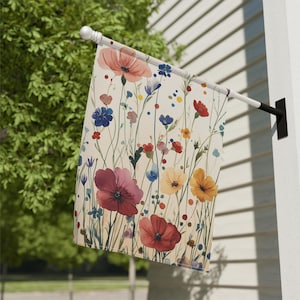 Garden House Banner, Botanical Decor, Floral Yard flag, Seasonal Flag, Summer garden flag, Watercolor Wildflowers, housewarming gift
