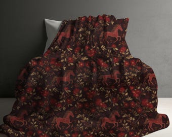 2026 Year of the Fire Horse Sherpa Fleece Blanket | Chinese Lunar New Year Decor