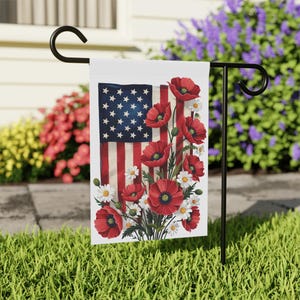 Garden Banner, Floral American Flag, 4th of July Decor, American Flag Yard Flag, Summer Party Patriotic Banner, Independence Day Sign