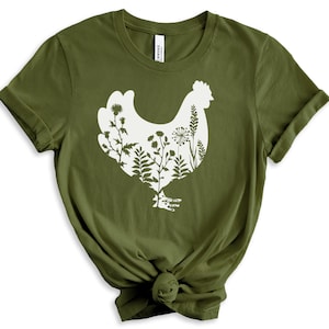 Chicken shirt, Floral Chicken Shirt, Chicken tee, Botanical Farm shirt, Farm Shirt, Chicken Lover Shirt,  Women&#39;s Chicken Shirt, Farm Shirt
