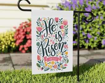 Easter House Flag, Easter He is Risen Christian Housewarming Gift Luke 24: 6-7 Yard Flag, Easter Gift, Garden Banner, Spring Outdoor Decor
