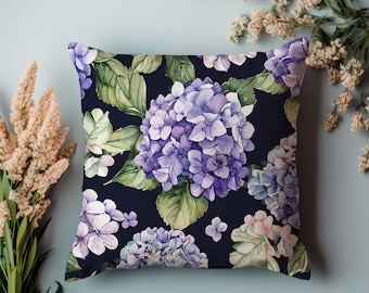 hydrangea pillow, Spring decor, purple hydrangea decor, Spring pillows, Pillow cover with insert, accent pillow, decorative pillow, floral