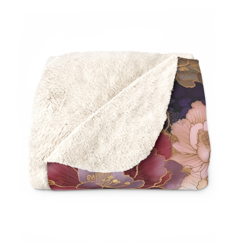 Chiyogami Floral Blanket – Japanese Decor Throw, Fleece Sherpa Throw for Mom, Asian Inspired Home Gift, Asian Floral Blanket image 5